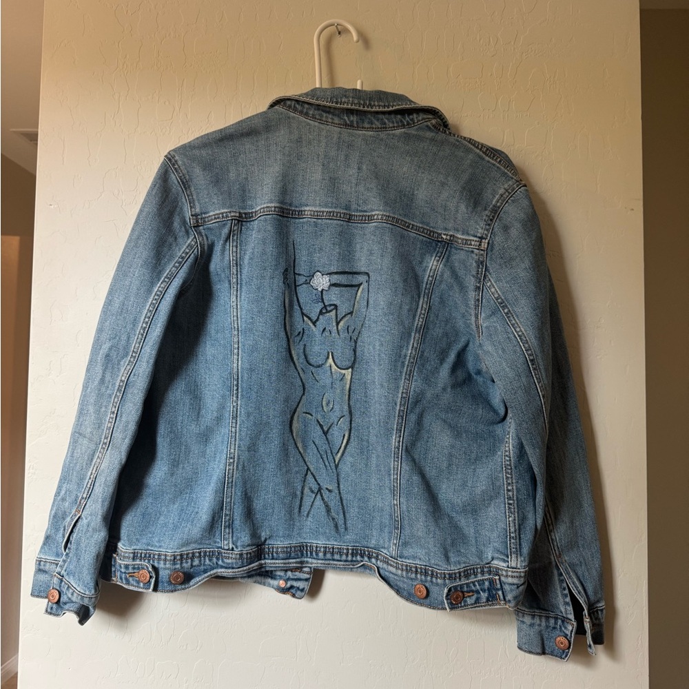 Denim Jacket with Custom Artistic Back Design Women’s XL